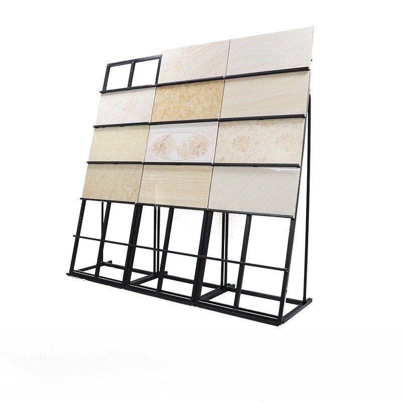 Ceramic Tile Floor - ショールーム用の、モダンなデザインで、折りたたみ式の壁掛け式ディスプレイラック。セラミックタイル、大理石、木製フローリング、石材、金属製品などを展示するのに最適。