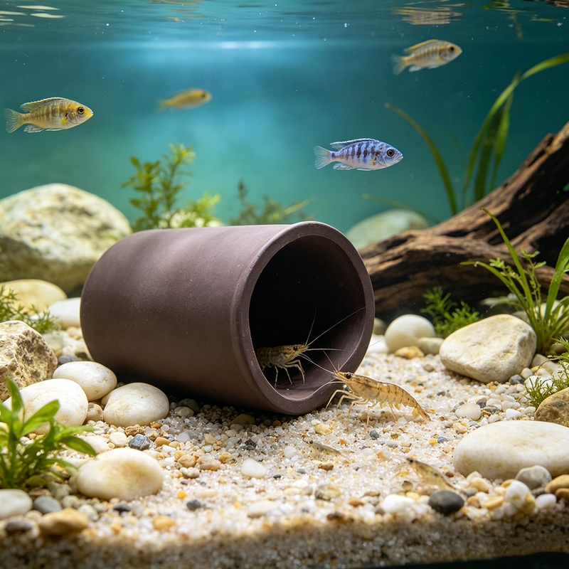 Hide Cave Ceramic - 新しい水槽用洞窟、水槽内シェルター、セラミック製、エビの産卵場所、生きたエビの隠れ家、装飾品、繁殖用