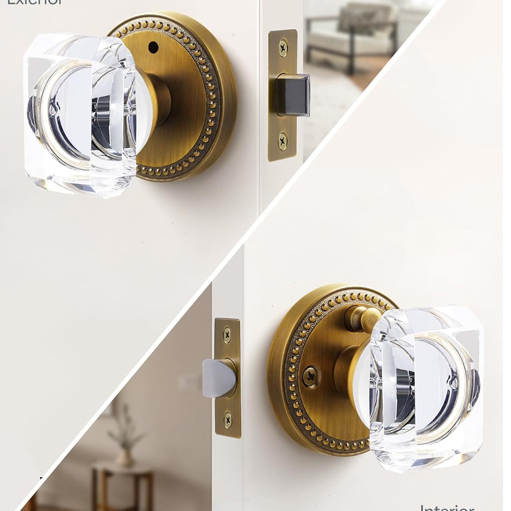 Glass Door Hinge - ブラッシュドクリスタル製ドアハンドル、プライベートベッドルームとバスルーム用、スクエアガラスドアハンドル、シルバーブラス、キーレス