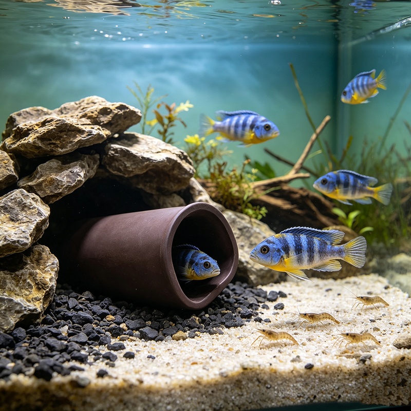 新しい水槽用洞窟、水槽内シェルター、セラミック製、エビの産卵 - Hide Cave Ceramic のレビューと価格