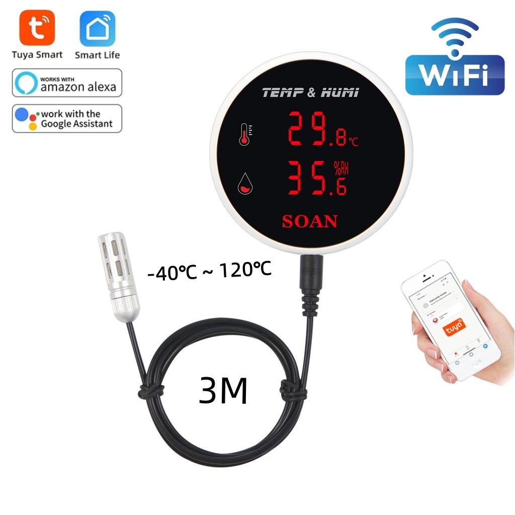 Tuya-アラーム付き温度計,Wi-Fi,湿度センサー付き外 - Digital Hygrometer Probe のレビューと価格